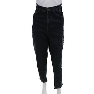 Designer Womens Tapered Mom Jeans Dark Blue High Rise Plus Size 18